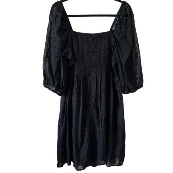NWT- JOHNNY WAS- ELLA SILK COTTON MINI DRESS BLACK EYELET PUFF SLEEVES, Size XL - Picture 9 of 16